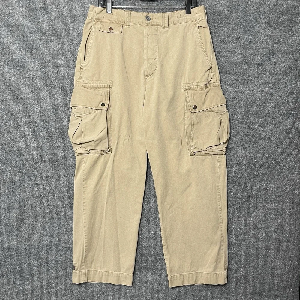 VTG Polo Ralph Lauren Pants 34x30 Beige Baggy Paratrooper Military‎ Button Fly